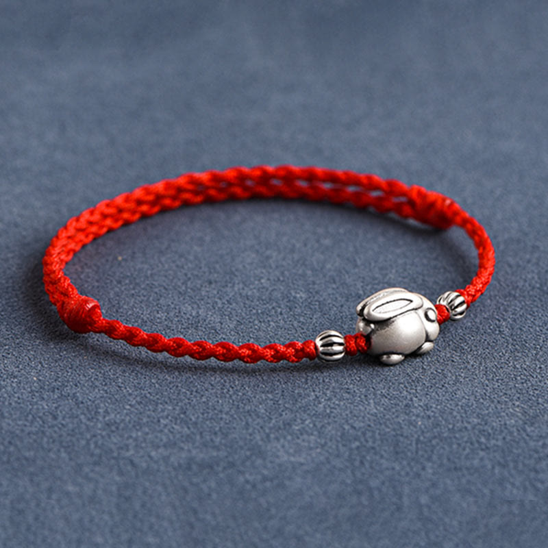 Handmade 999 Sterling Silver Rabbit Luck Rope Bracelet Anklet