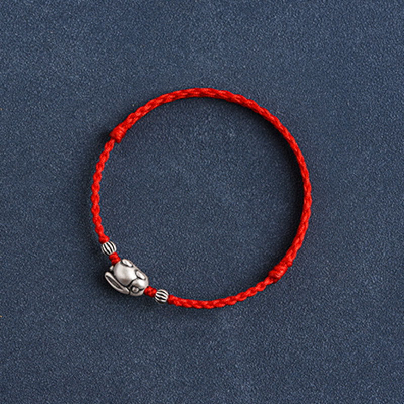 Handmade 999 Sterling Silver Rabbit Luck Rope Bracelet Anklet