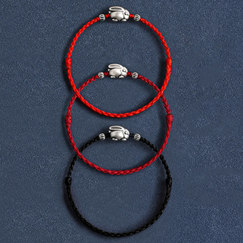 Handmade 999 Sterling Silver Rabbit Luck Rope Bracelet Anklet