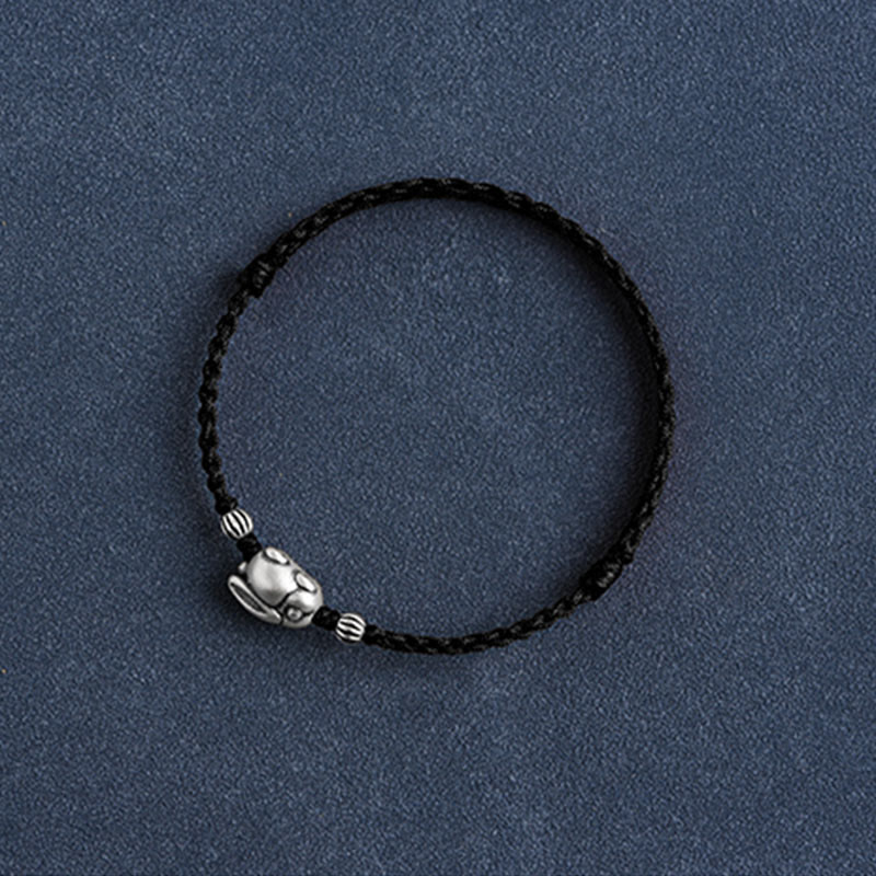 Handmade 999 Sterling Silver Rabbit Luck Rope Bracelet Anklet