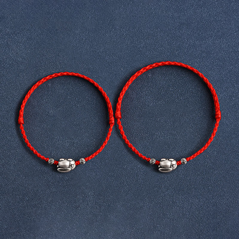 Handmade 999 Sterling Silver Rabbit Luck Rope Bracelet Anklet