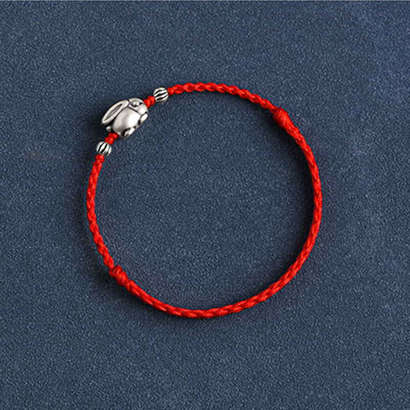 Handmade 999 Sterling Silver Rabbit Luck Rope Bracelet Anklet