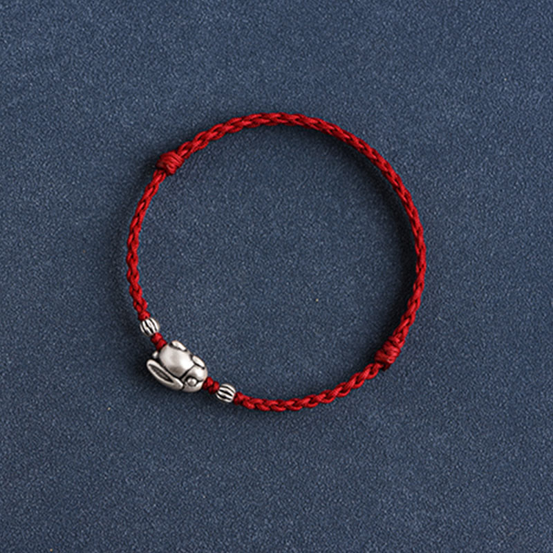 Handmade 999 Sterling Silver Rabbit Luck Rope Bracelet Anklet