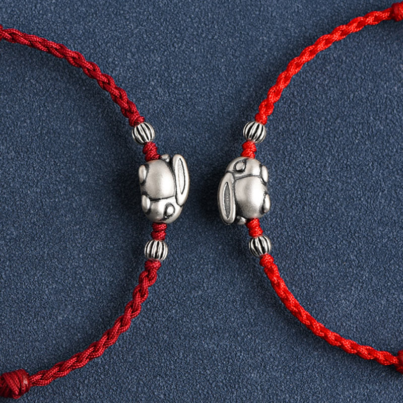 Handmade 999 Sterling Silver Rabbit Luck Rope Bracelet Anklet