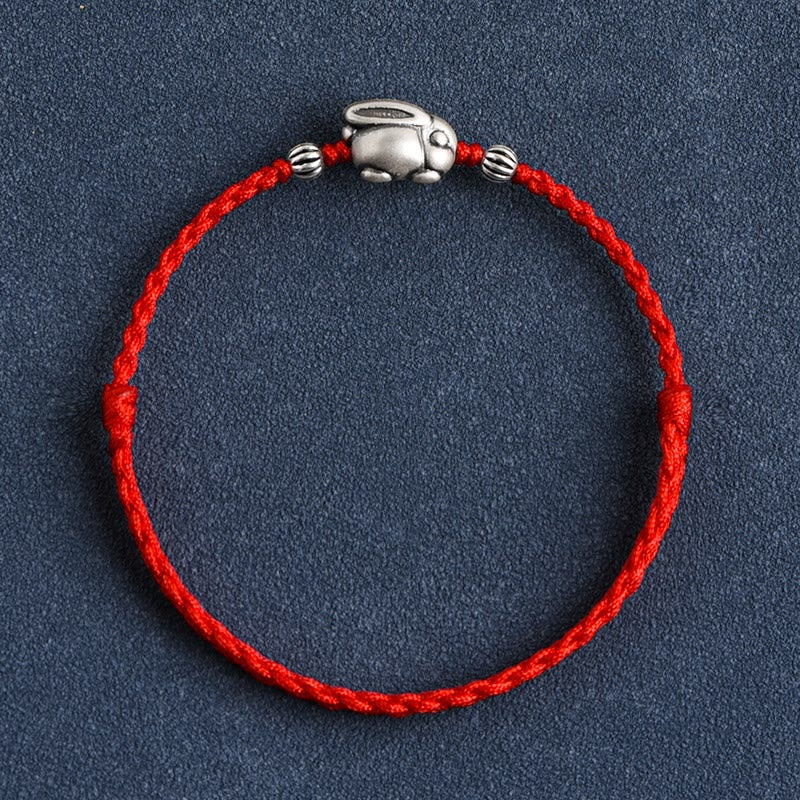 Handmade 999 Sterling Silver Rabbit Luck Rope Bracelet Anklet
