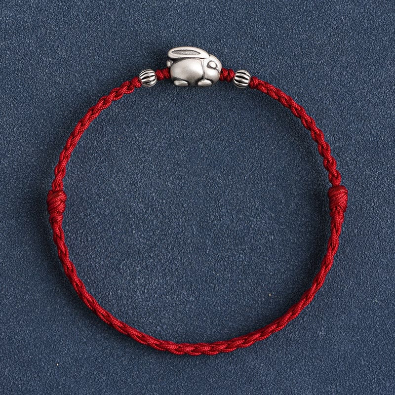 Handmade 999 Sterling Silver Rabbit Luck Rope Bracelet Anklet