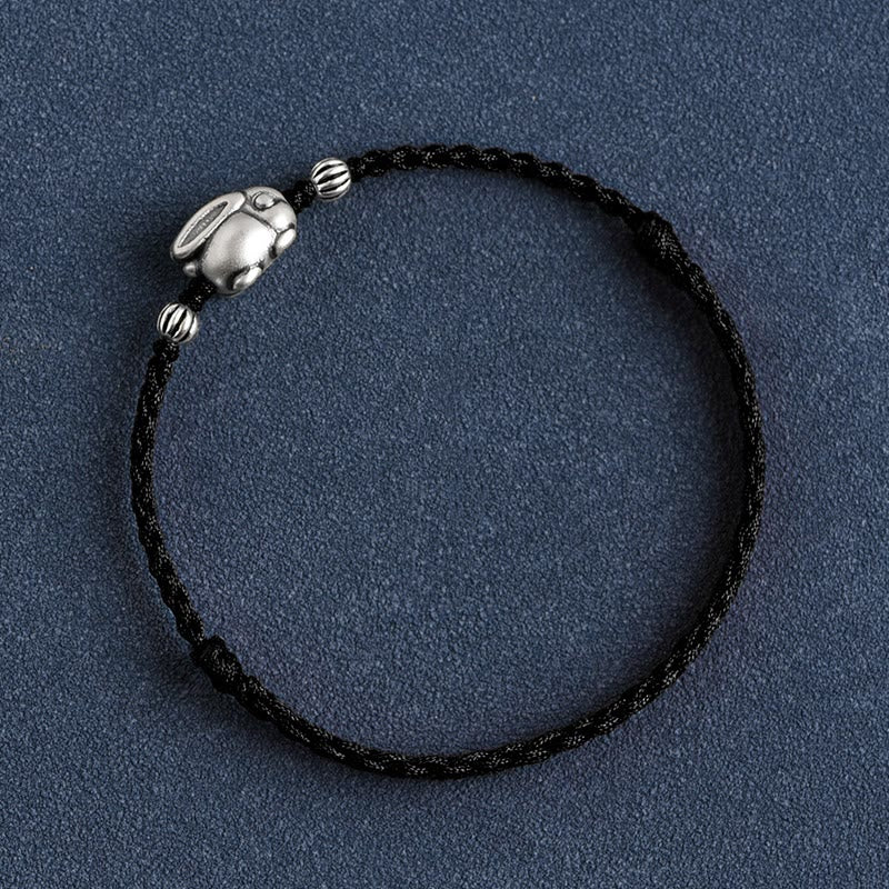 Handmade 999 Sterling Silver Rabbit Luck Rope Bracelet Anklet
