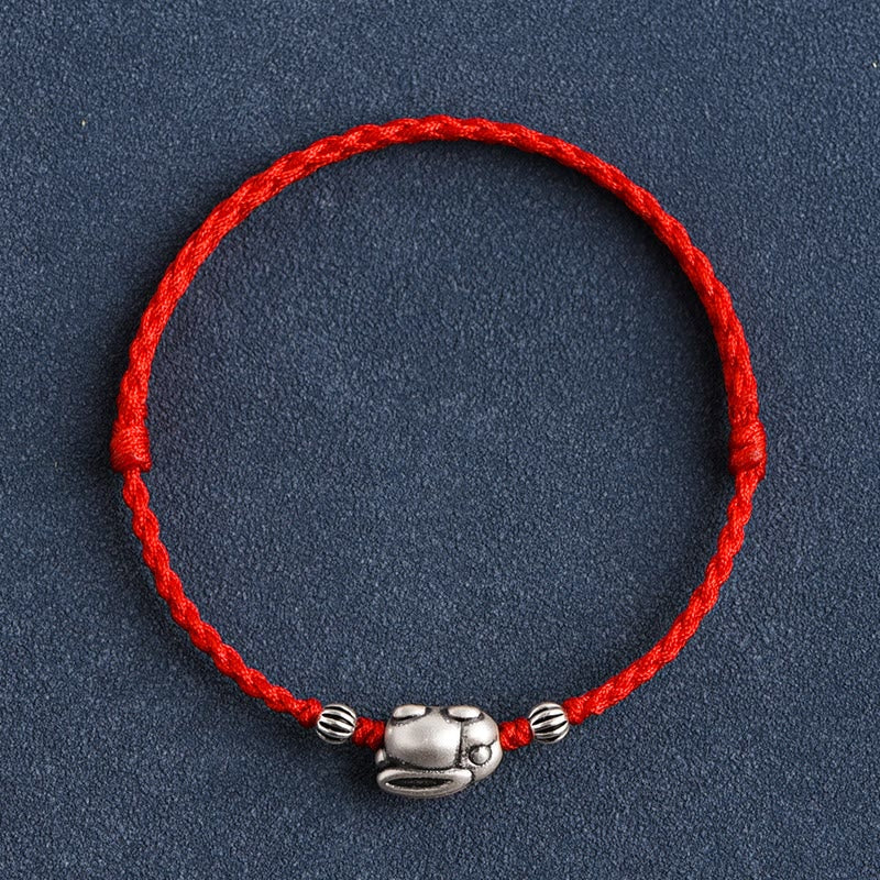 Handmade 999 Sterling Silver Rabbit Luck Rope Bracelet Anklet