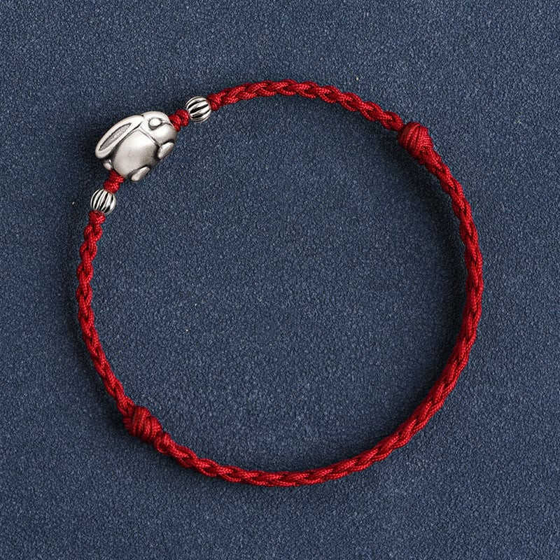 Handmade 999 Sterling Silver Rabbit Luck Rope Bracelet Anklet