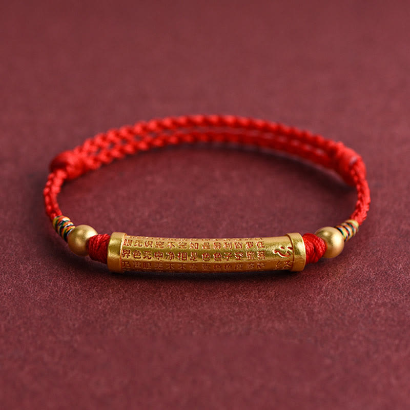 Handmade Heart Sutra Alloy Pendant Braided Red String Bracelet Anklet