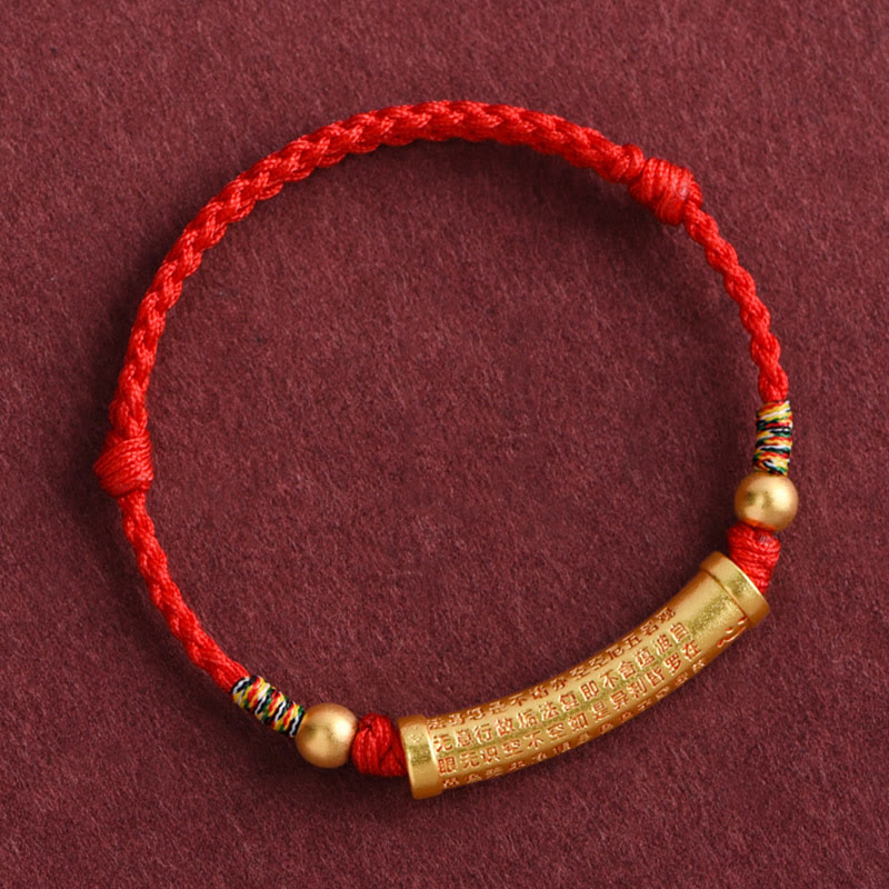 Handmade Heart Sutra Alloy Pendant Braided Red String Bracelet Anklet