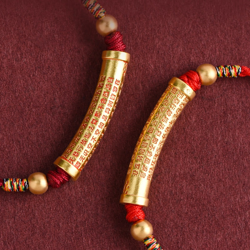 Handmade Heart Sutra Alloy Pendant Braided Red String Bracelet Anklet