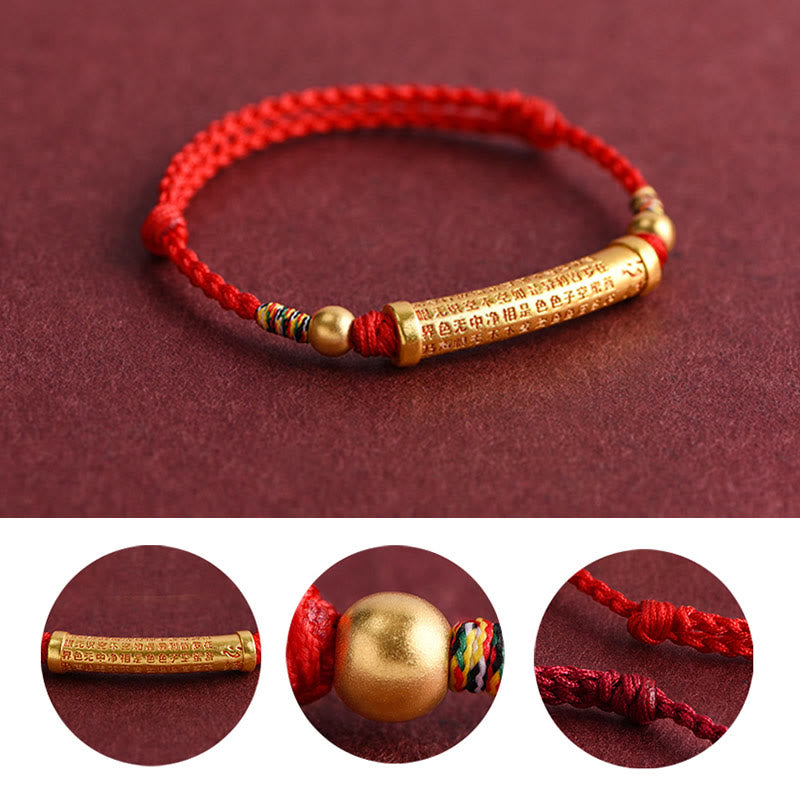 Handmade Heart Sutra Alloy Pendant Braided Red String Bracelet Anklet