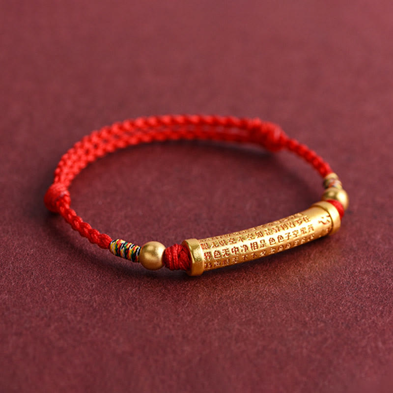 Handmade Heart Sutra Alloy Pendant Braided Red String Bracelet Anklet