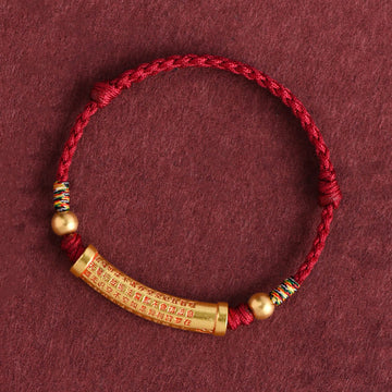 Handmade Heart Sutra Alloy Pendant Braided Red String Bracelet Anklet