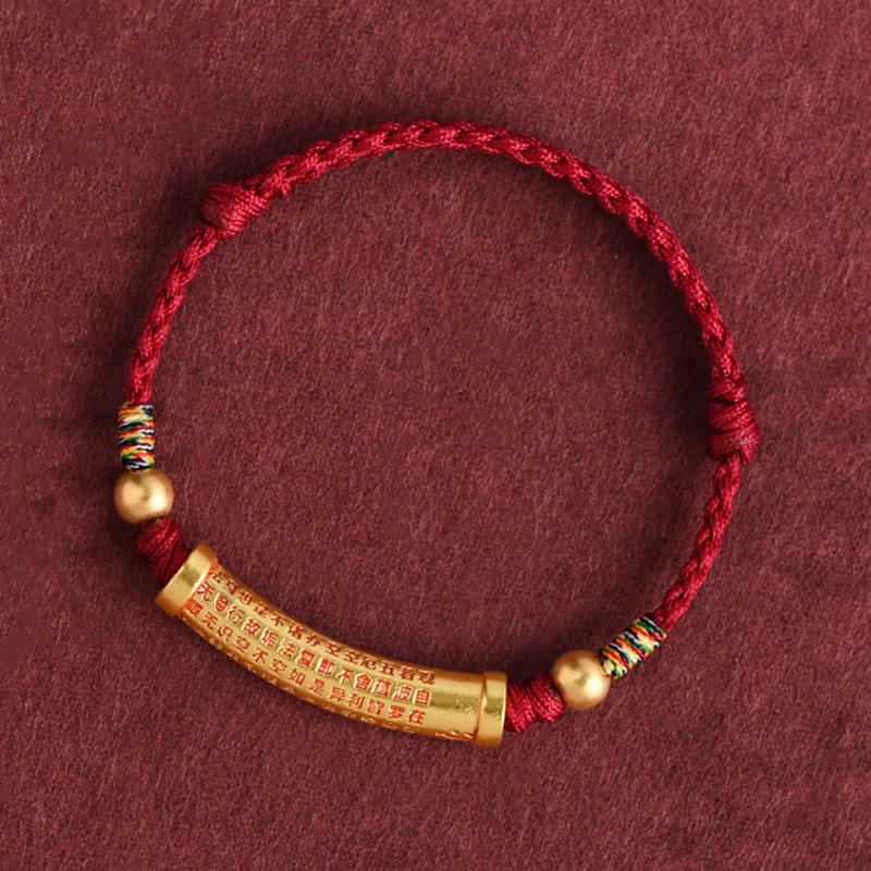 Handmade Heart Sutra Alloy Pendant Braided Red String Bracelet Anklet