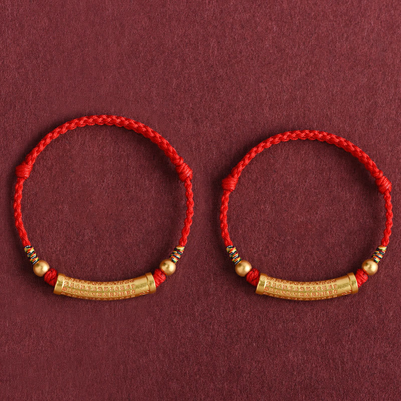 Handmade Heart Sutra Alloy Pendant Braided Red String Bracelet Anklet