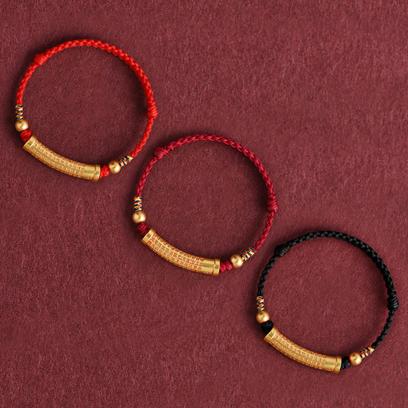 Handmade Heart Sutra Alloy Pendant Braided Red String Bracelet Anklet