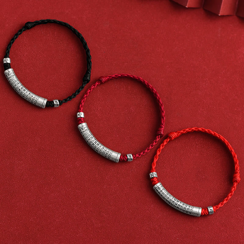 Handmade 999 Sterling Silver Om Mani Padme Hum Heart Sutra Carved Luck Rope Bracelet Anklet