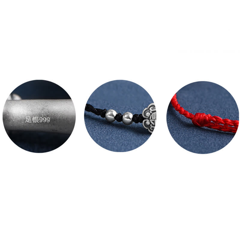Handmade 999 Sterling Silver Fu Ruyi Charm Red String Bracelet Anklet