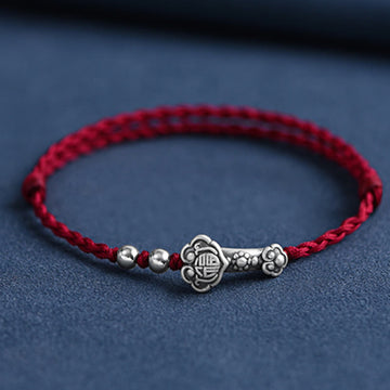 Handmade 999 Sterling Silver Fu Ruyi Charm Red String Bracelet Anklet