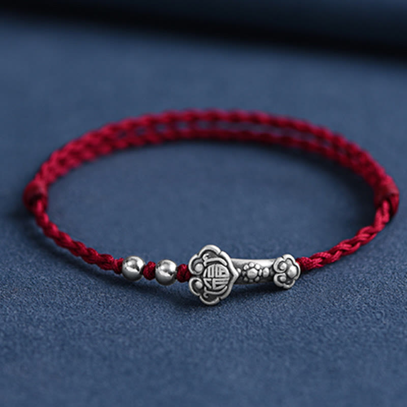 Handmade 999 Sterling Silver Fu Ruyi Charm Red String Bracelet Anklet