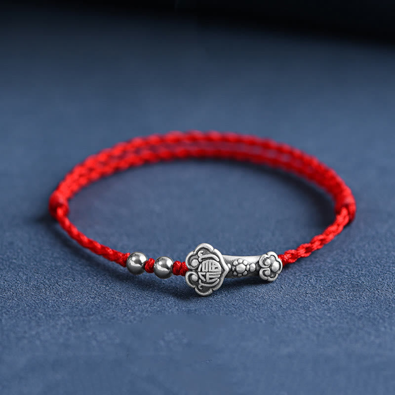 Handmade 999 Sterling Silver Fu Ruyi Charm Red String Bracelet Anklet