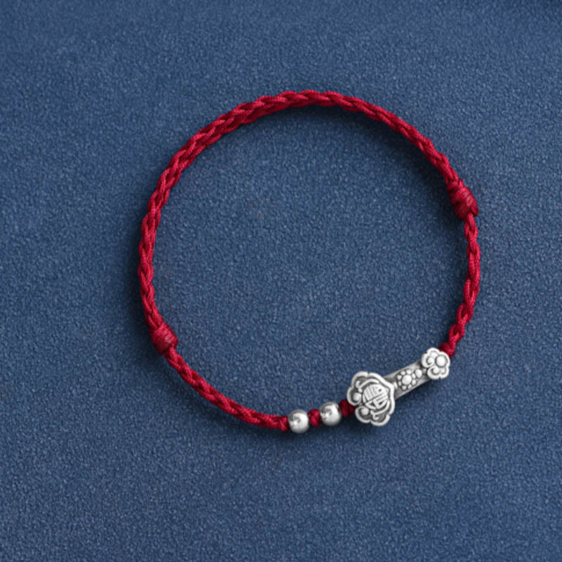 Handmade 999 Sterling Silver Fu Ruyi Charm Red String Bracelet Anklet