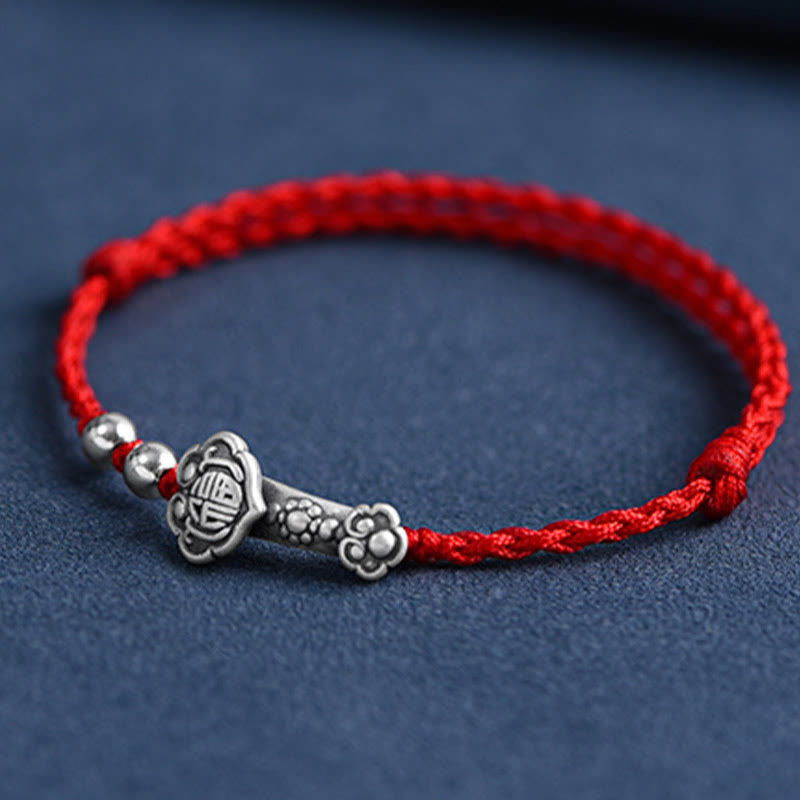 Handmade 999 Sterling Silver Fu Ruyi Charm Red String Bracelet Anklet