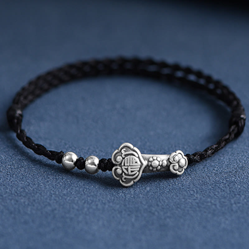 Handmade 999 Sterling Silver Fu Ruyi Charm Red String Bracelet Anklet