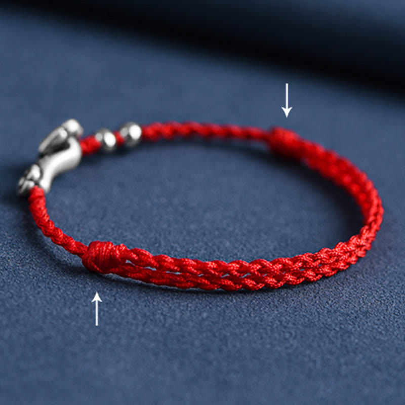 Handmade 999 Sterling Silver Fu Ruyi Charm Red String Bracelet Anklet