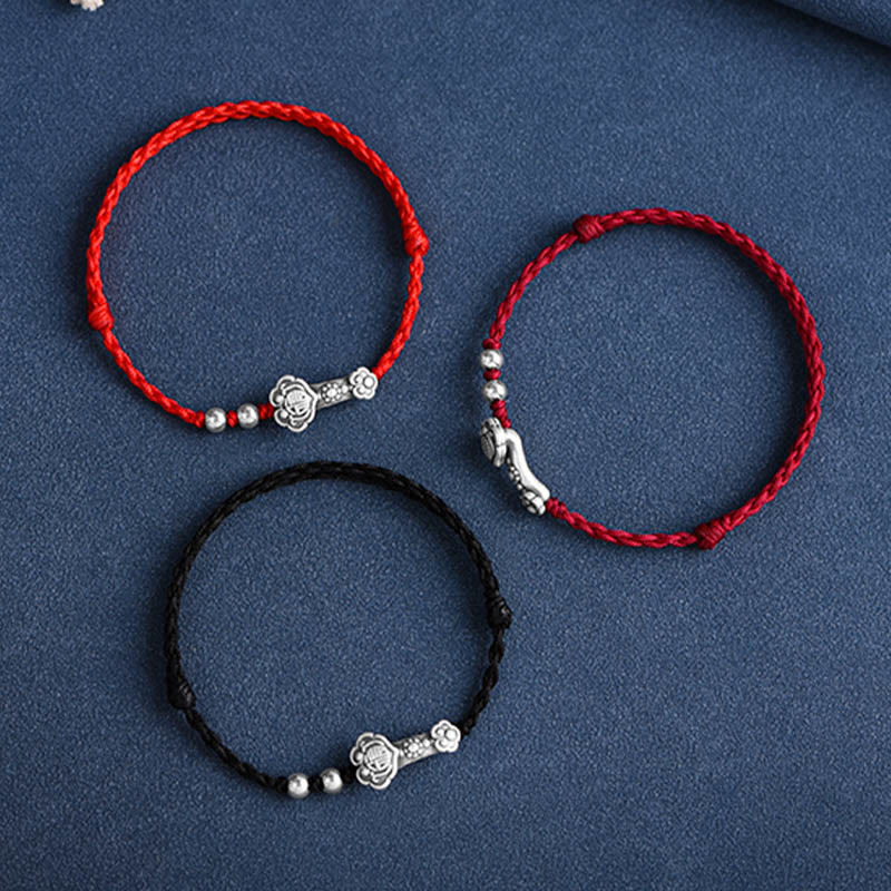 Handmade 999 Sterling Silver Fu Ruyi Charm Red String Bracelet Anklet