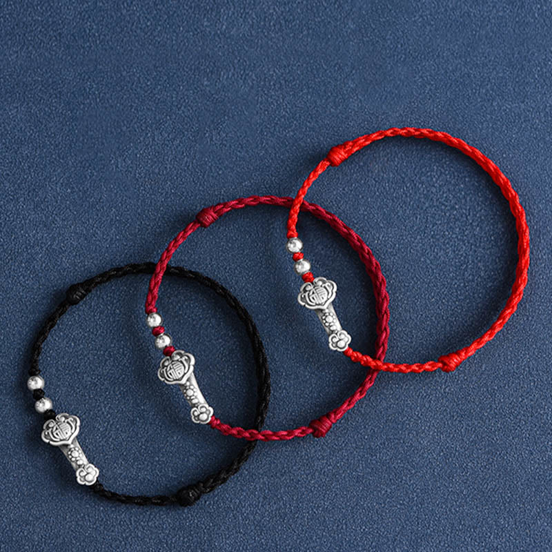 Handmade 999 Sterling Silver Fu Ruyi Charm Red String Bracelet Anklet