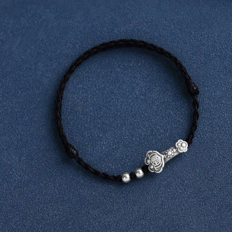 Handmade 999 Sterling Silver Fu Ruyi Charm Red String Bracelet Anklet