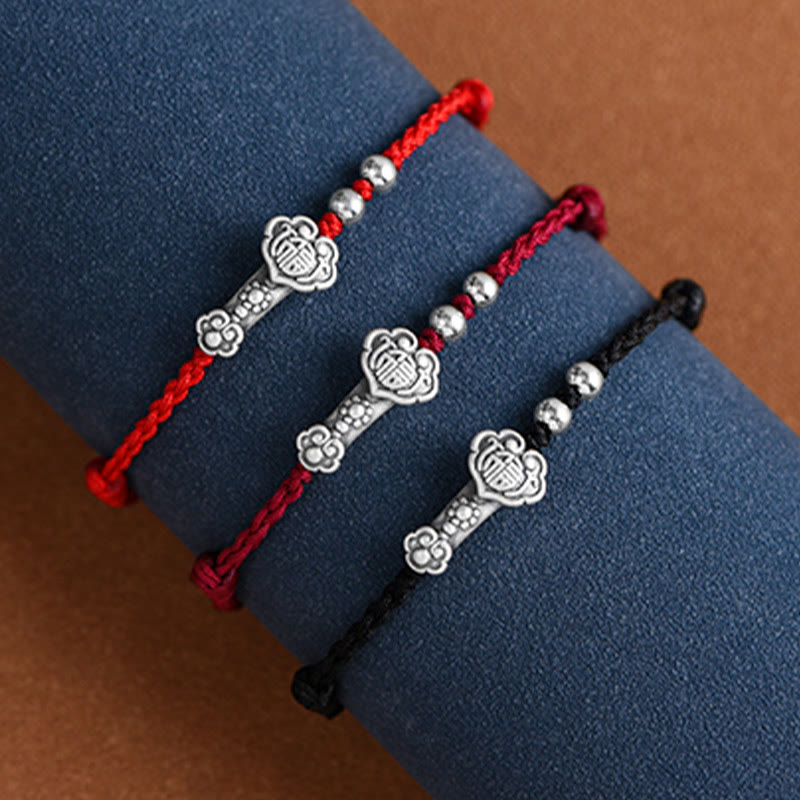 Handmade 999 Sterling Silver Fu Ruyi Charm Red String Bracelet Anklet