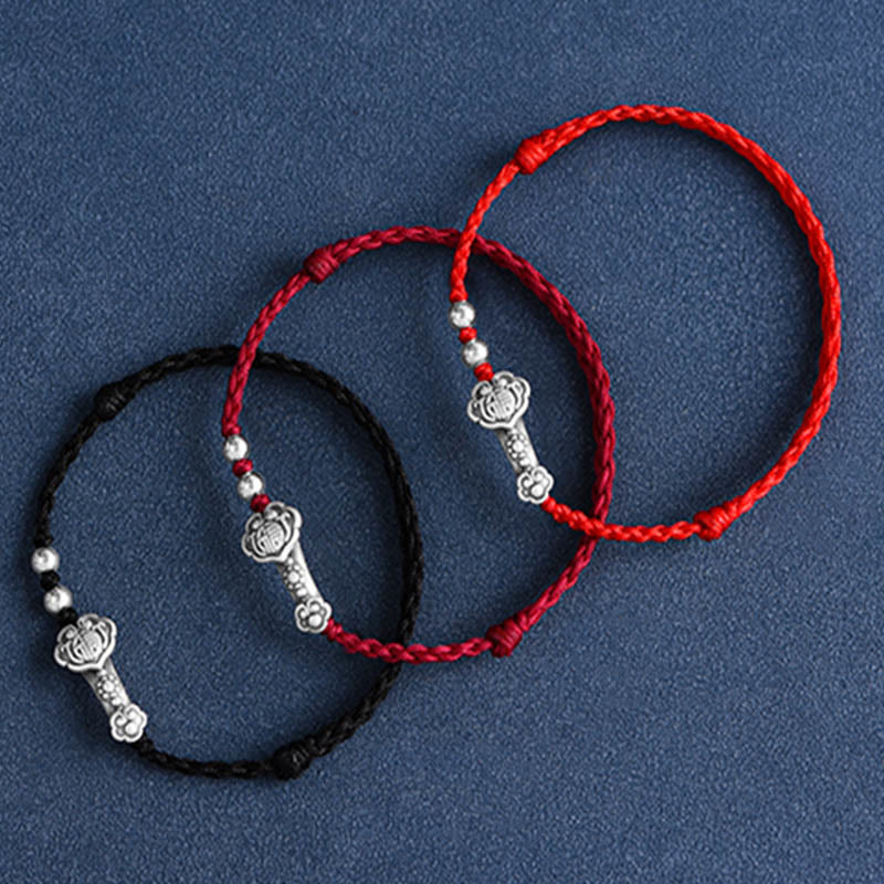 Handmade 999 Sterling Silver Fu Ruyi Charm Red String Bracelet Anklet