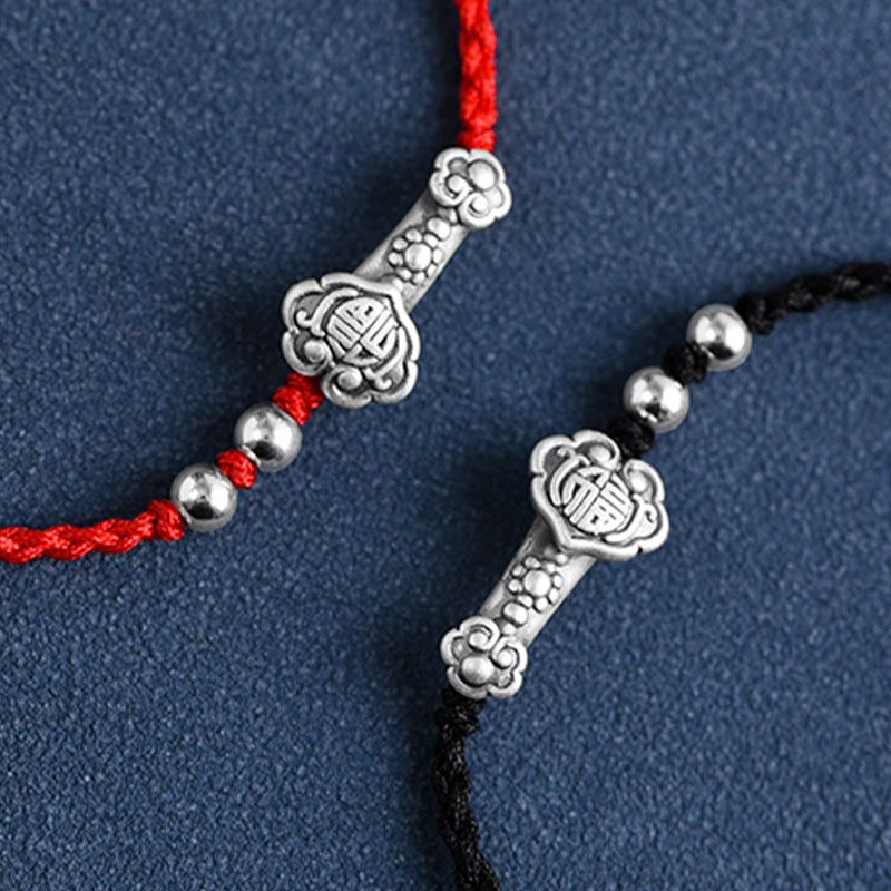 Handmade 999 Sterling Silver Fu Ruyi Charm Red String Bracelet Anklet