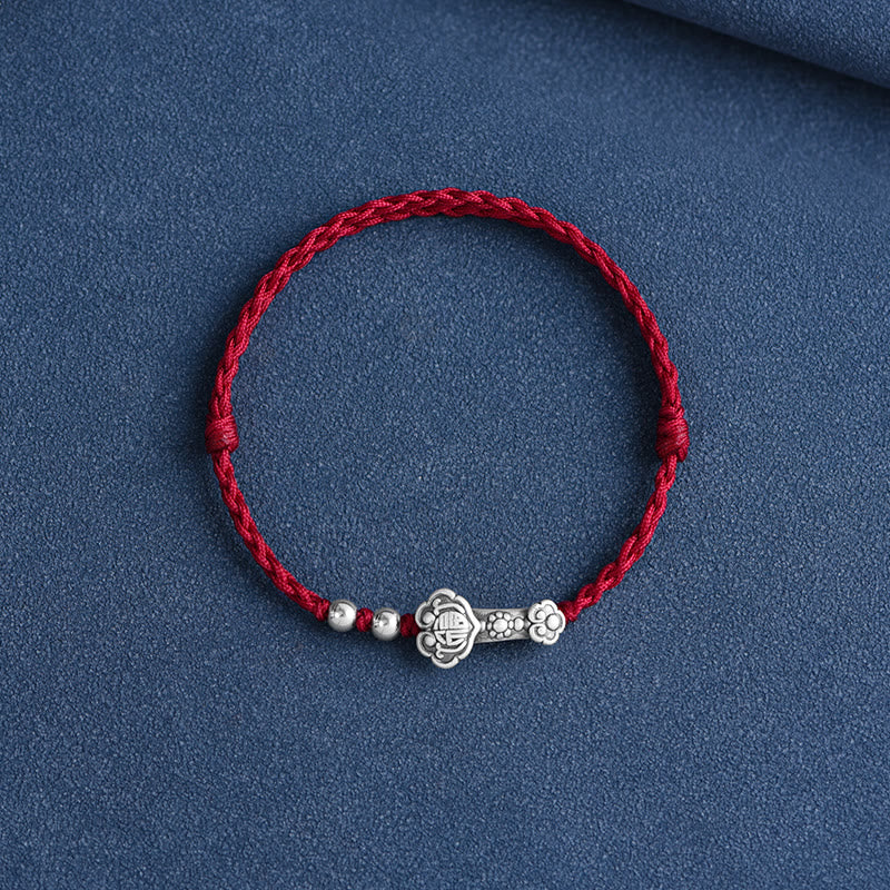 Handmade 999 Sterling Silver Fu Ruyi Charm Red String Bracelet Anklet