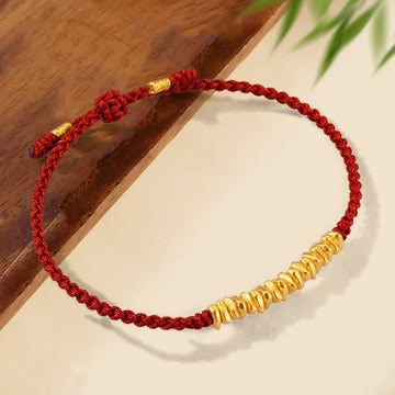 Handmade 24K Gold Small Accents Braided Red String Bracelet