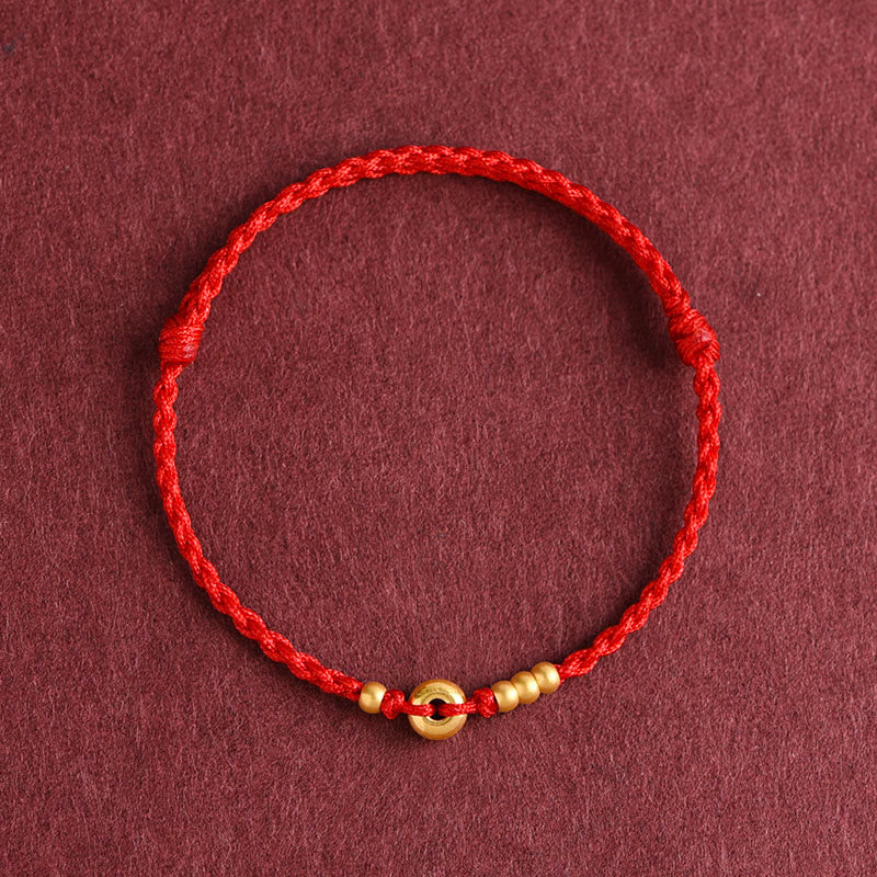 999 Gold Small Peace Buckle Design Handmade Luck Braided Rope Bracelet Anklet