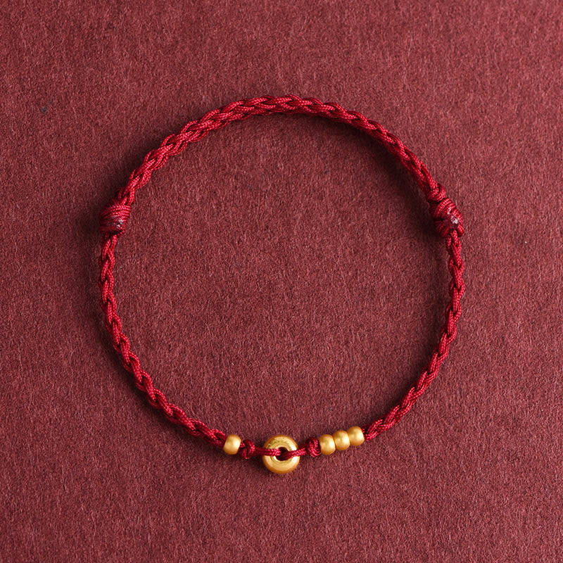 999 Gold Small Peace Buckle Design Handmade Luck Braided Rope Bracelet Anklet