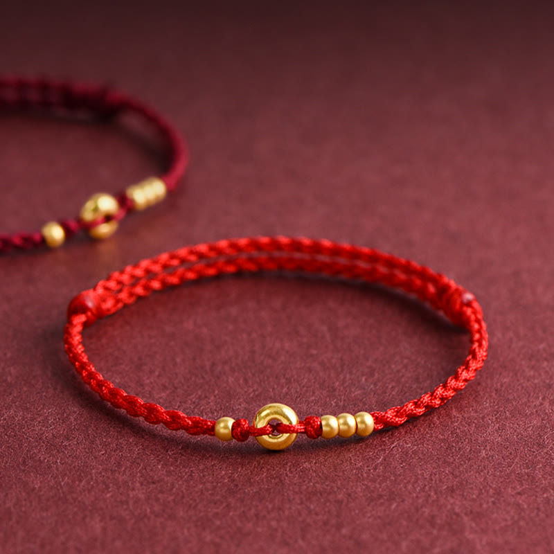 999 Gold Small Peace Buckle Design Handmade Luck Braided Rope Bracelet Anklet