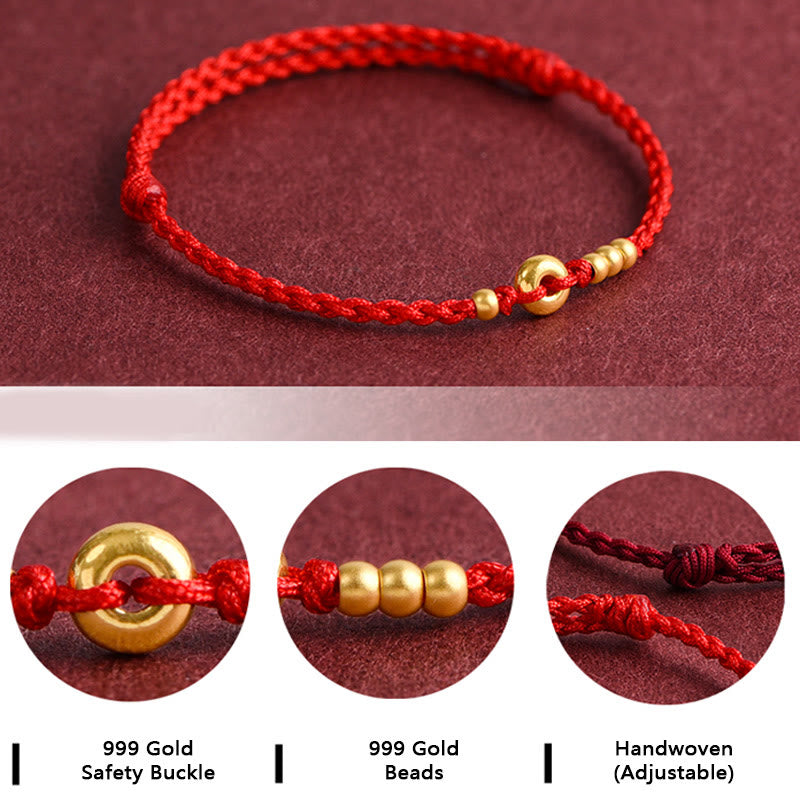 999 Gold Small Peace Buckle Design Handmade Luck Braided Rope Bracelet Anklet