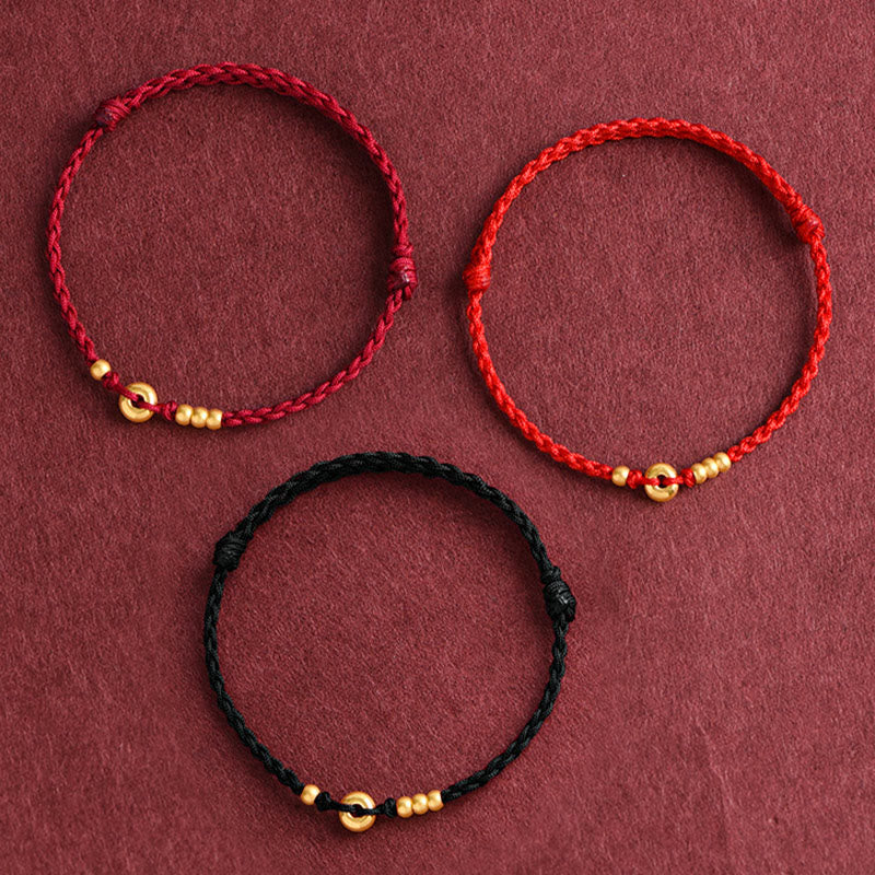 999 Gold Small Peace Buckle Design Handmade Luck Braided Rope Bracelet Anklet