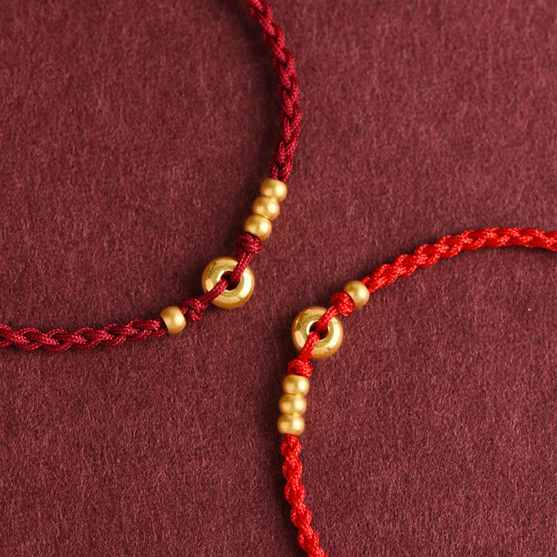 999 Gold Small Peace Buckle Design Handmade Luck Braided Rope Bracelet Anklet