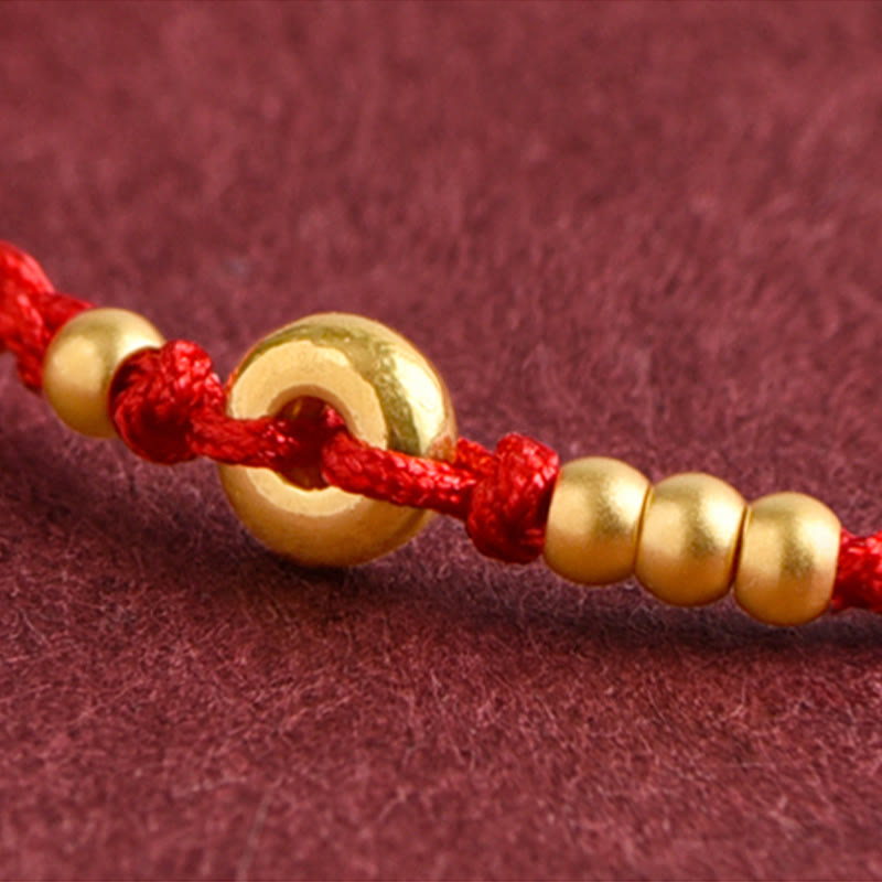 999 Gold Small Peace Buckle Design Handmade Luck Braided Rope Bracelet Anklet