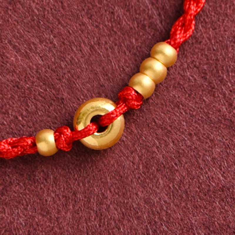 999 Gold Small Peace Buckle Design Handmade Luck Braided Rope Bracelet Anklet