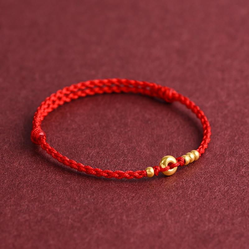 999 Gold Small Peace Buckle Design Handmade Luck Braided Rope Bracelet Anklet