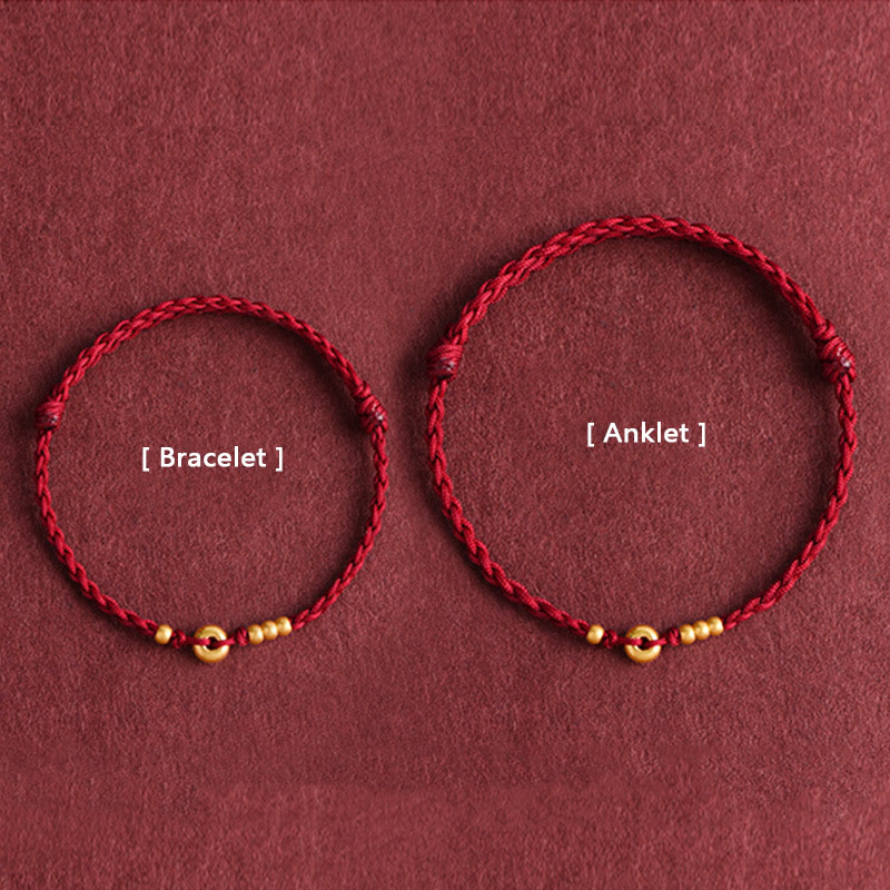 999 Gold Small Peace Buckle Design Handmade Luck Braided Rope Bracelet Anklet