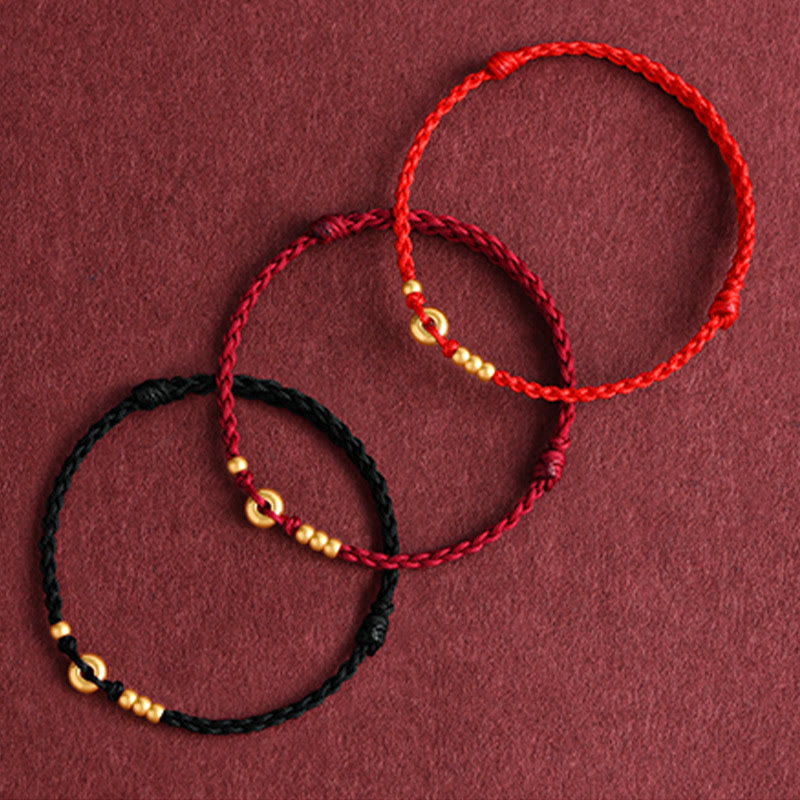 999 Gold Small Peace Buckle Design Handmade Luck Braided Rope Bracelet Anklet